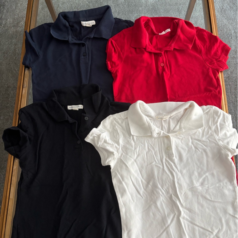 4 Collared School Shirts (red, navy, white, and black)